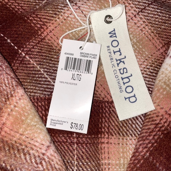 NWT Workshop Republic Oversized Plaid Shacket in Brown, Tan & Blush - Picture 3 of 7